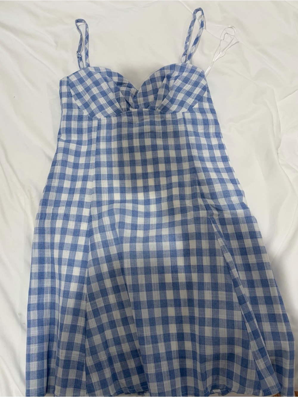 Blue Gingham Mini Dress with Sweetheart Neckline